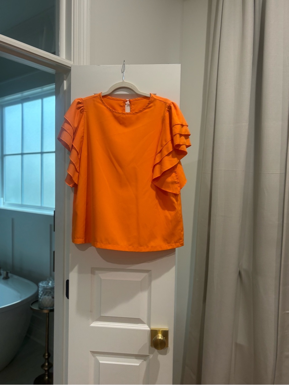 Bright Orange Ruffle-Sleeve Women's Top